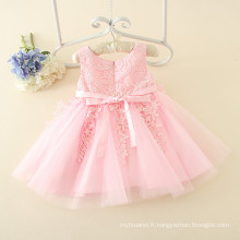 filles grand arc robe broderie rose robe crémeuse pour les enfants anniversaire BD vêtements de jour pour chilsren